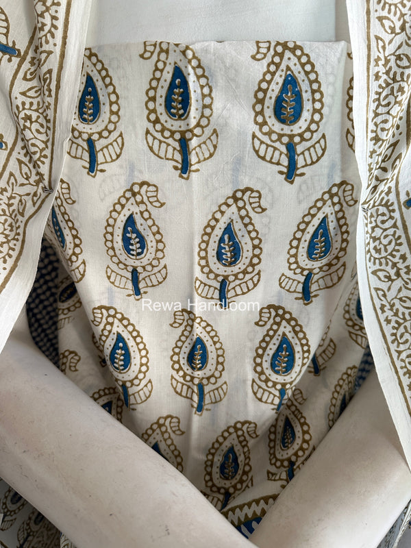 White-Blue Indigo Bagh Print Suit BCI095
