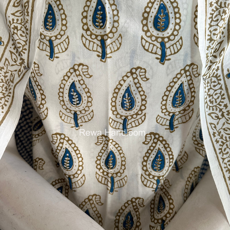 White-Blue Indigo Bagh Print Suit BCI095