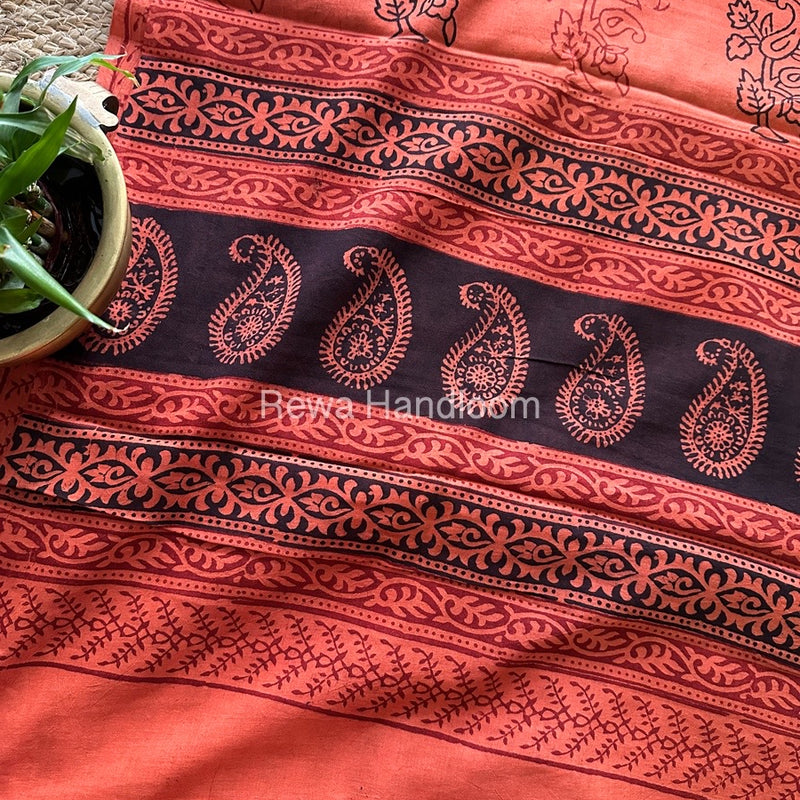 Orange Bagh Print Cotton Saree NCBP04