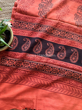 Orange Bagh Print Cotton Saree NCBP04