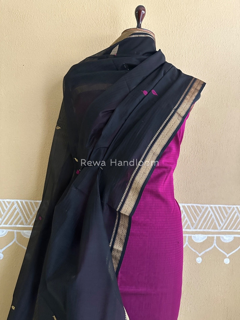 Maheshwari Magenta-Black Motifs Top-Dupatta Set PST0142