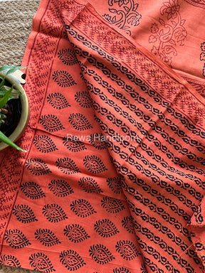 Orange Bagh Print Cotton Saree NCBP04