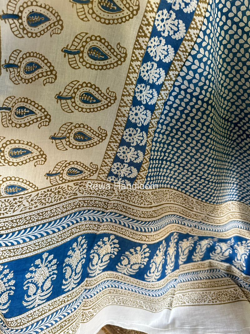 White-Blue Indigo Bagh Print Suit BCI095