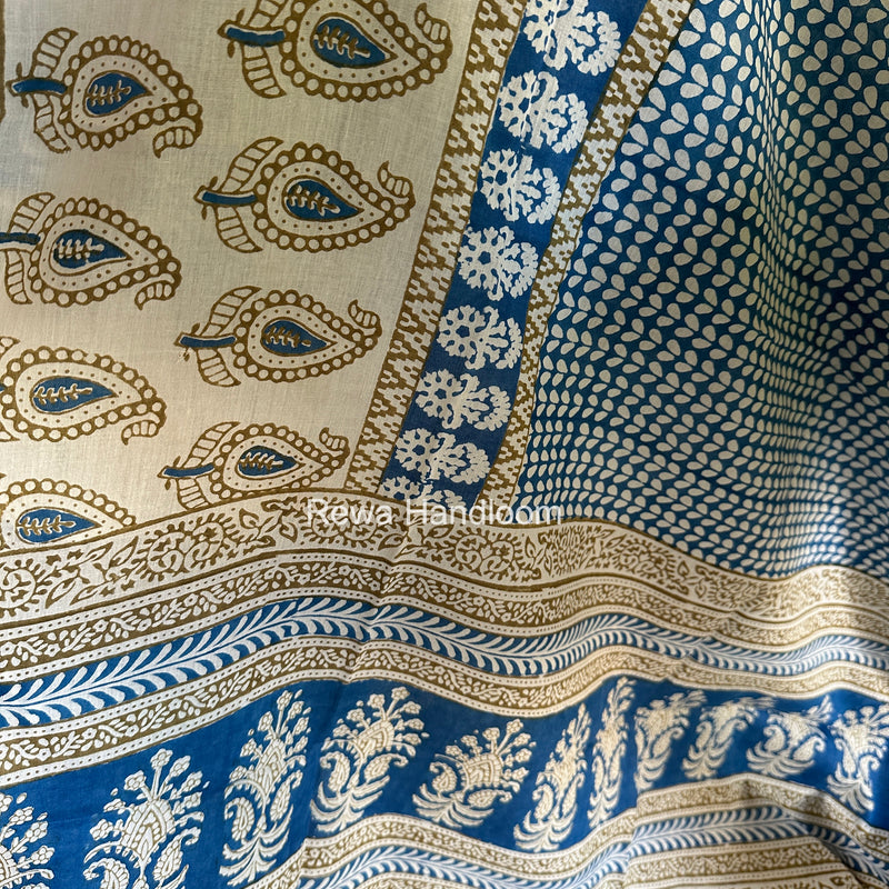 White-Blue Indigo Bagh Print Suit BCI095