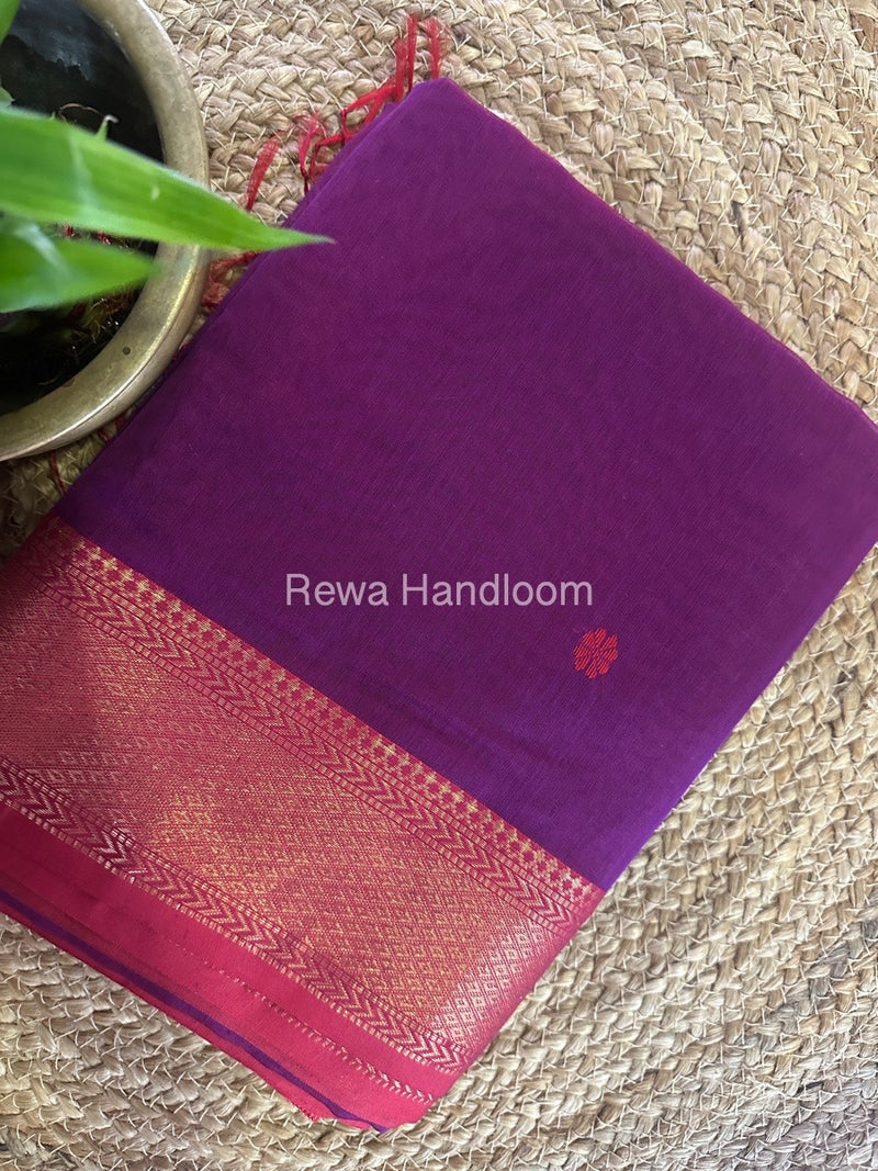 Purple Butta Zari Border Maheshwari Saree LBS024