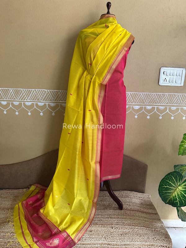 Maheshwari Rani Pink-Yellow Motifs Top-Dupatta Set PST0139