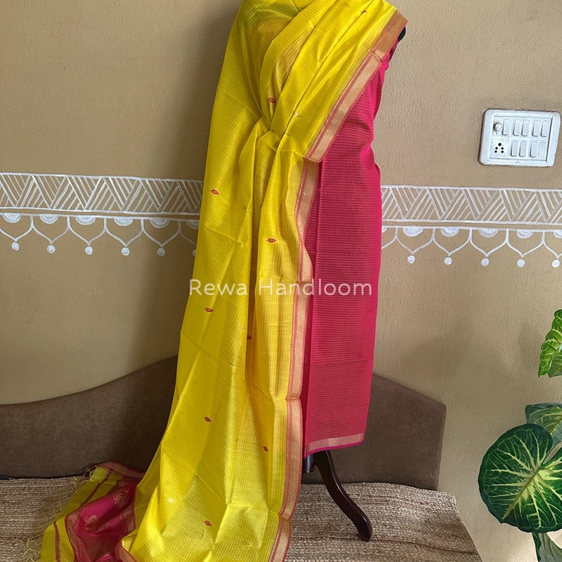 Maheshwari Rani Pink-Yellow Motifs Top-Dupatta Set PST0139