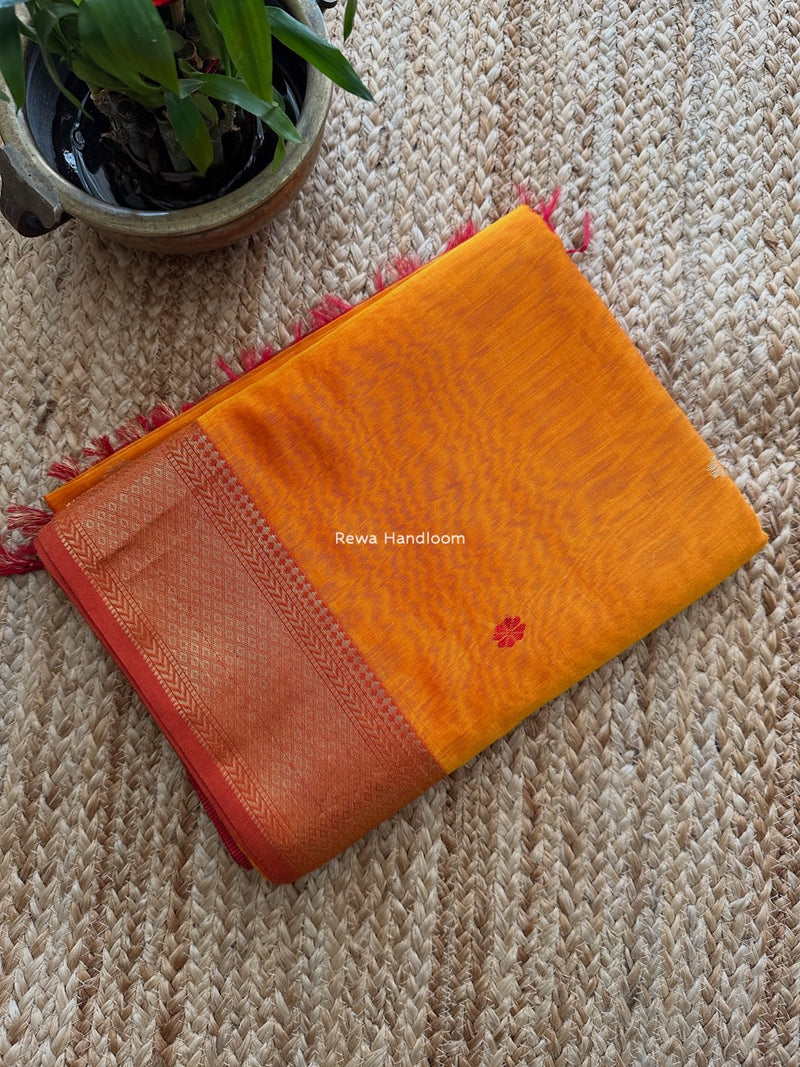 Maheshwari Turmeric Yellow Lotus Butta Saree LBS054