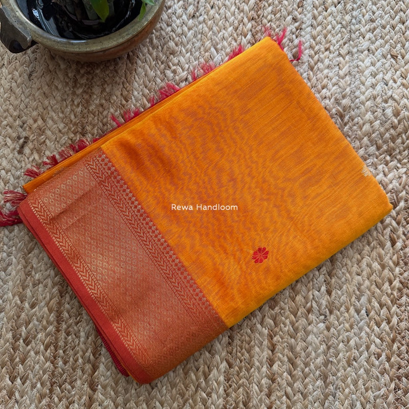 Maheshwari Turmeric Yellow Lotus Butta Saree LBS054