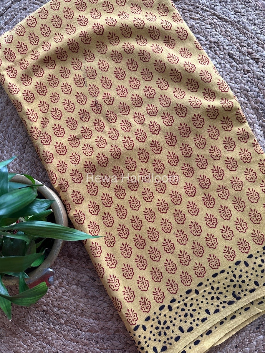 Yellow Bagh Print Cotton Saree NCBP02