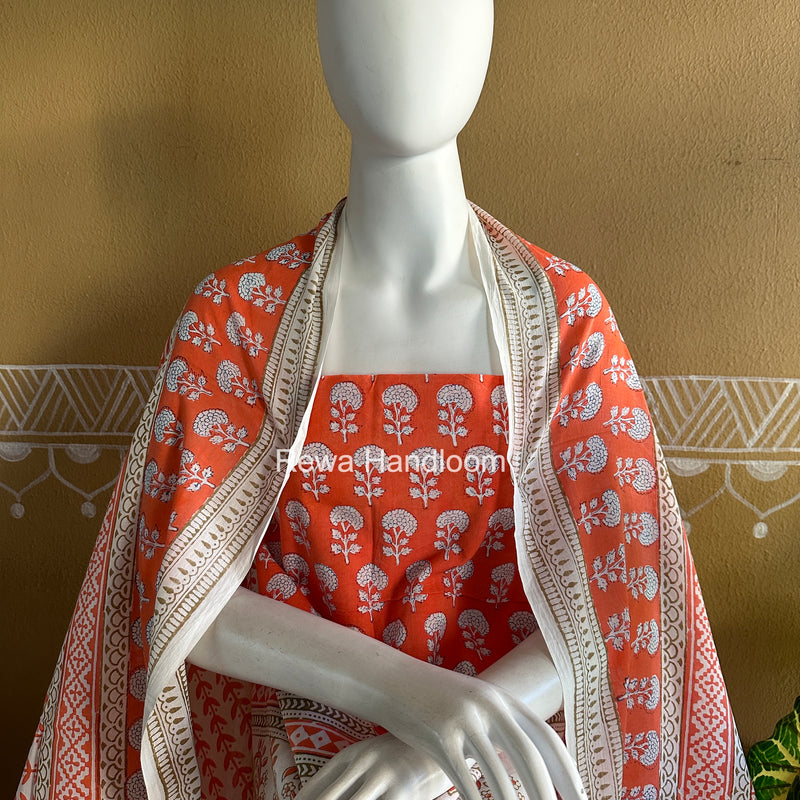Orange-White Indigo Bagh Print Suit BCI093
