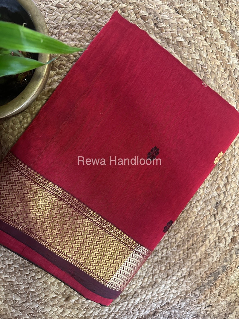 Red Butta Zari Border Maheshwari Saree LBS023