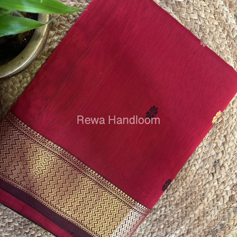 Red Butta Zari Border Maheshwari Saree LBS023