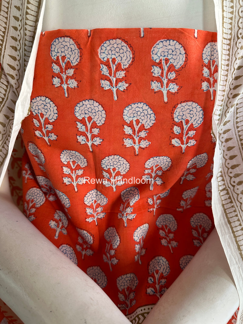 Orange-White Indigo Bagh Print Suit BCI093