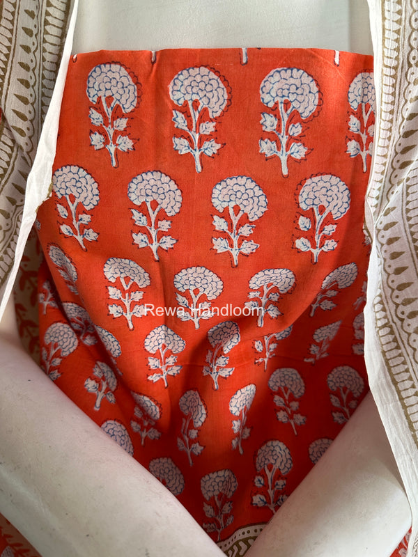 Orange-White Indigo Bagh Print Suit BCI093