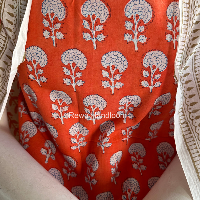 Orange-White Indigo Bagh Print Suit BCI093