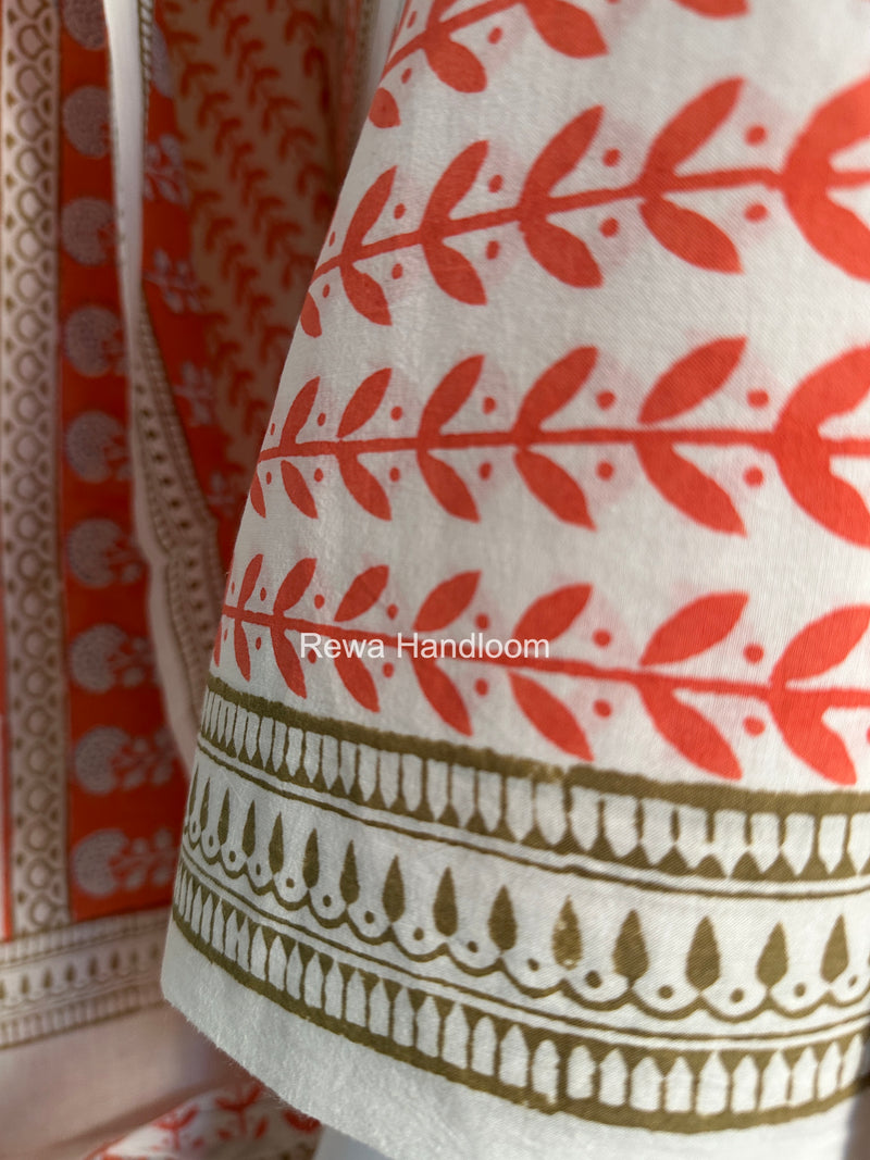 Orange-White Indigo Bagh Print Suit BCI093