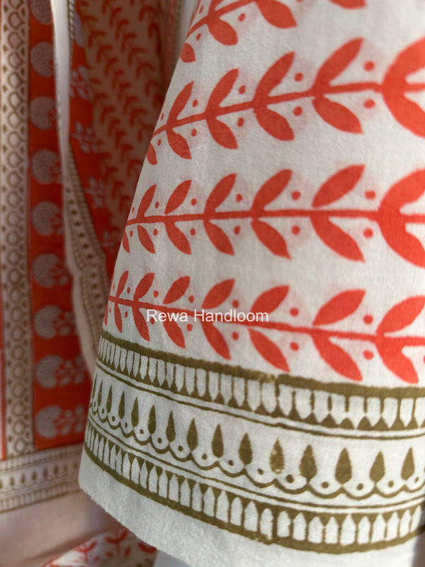 Orange-White Indigo Bagh Print Suit BCI093