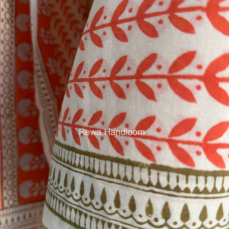 Orange-White Indigo Bagh Print Suit BCI093