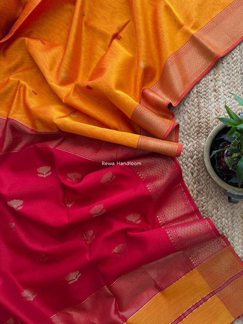 Maheshwari Turmeric Yellow Lotus Butta Saree LBS054