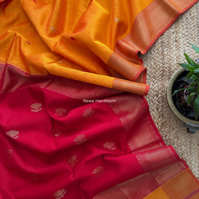 Maheshwari Turmeric Yellow Lotus Butta Saree LBS054