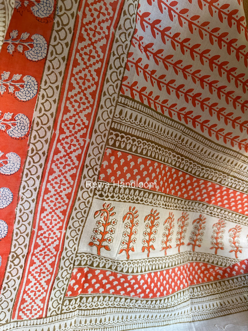 Orange-White Indigo Bagh Print Suit BCI093