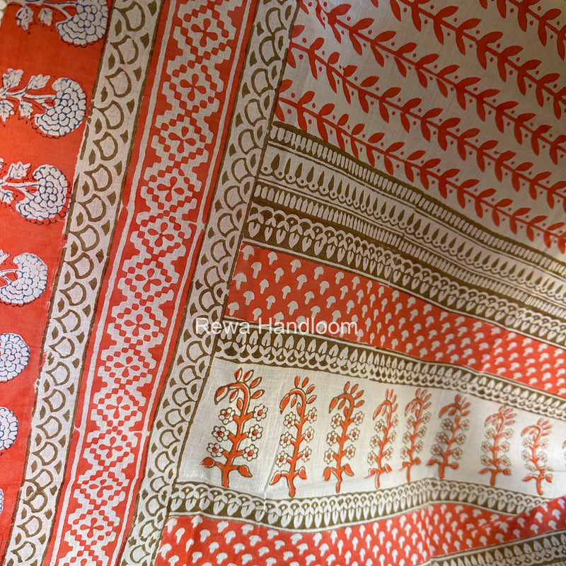Orange-White Indigo Bagh Print Suit BCI093
