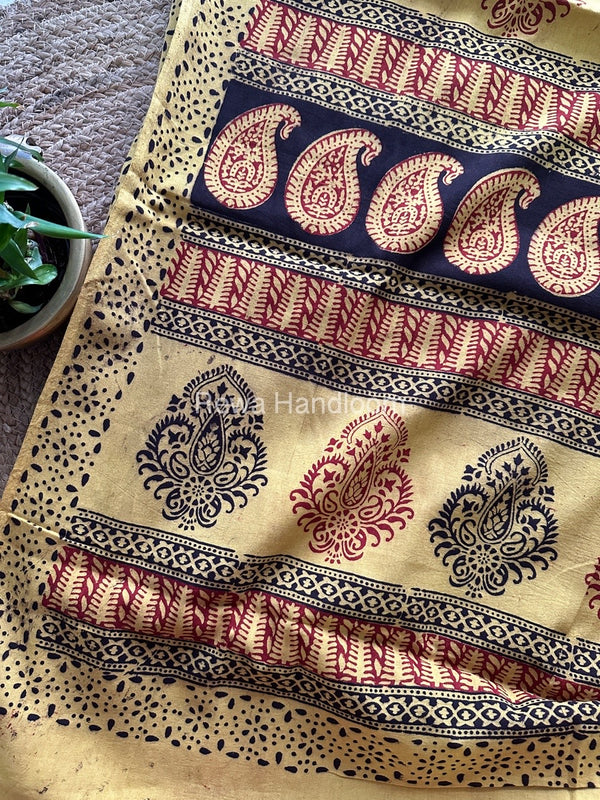Yellow Bagh Print Cotton Saree NCBP02