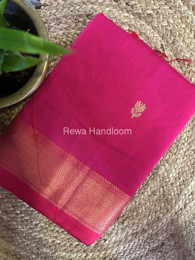 Pink Butta Zari Border Maheshwari Saree LBS022