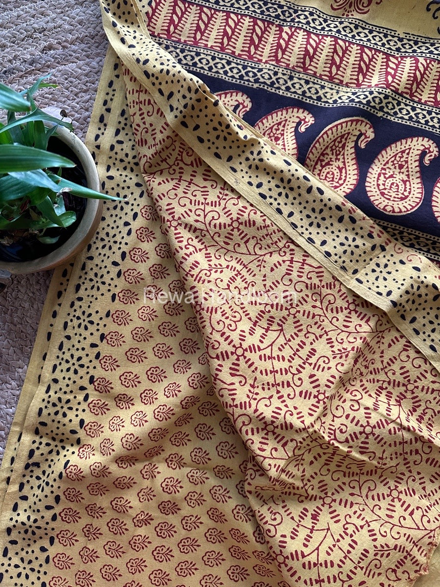 Yellow Bagh Print Cotton Saree NCBP02