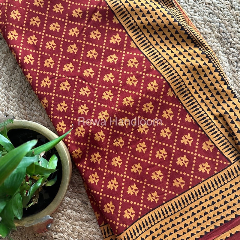 Red Bagh Print Cotton Saree NCBP09