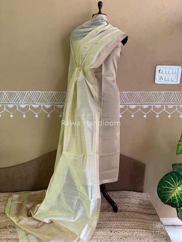 Maheshwari Beige-Light Yellow Motifs Top-Dupatta Set PST0136