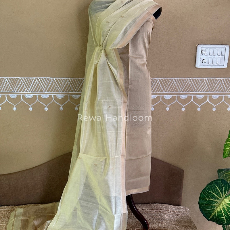 Maheshwari Beige-Light Yellow Motifs Top-Dupatta Set PST0136