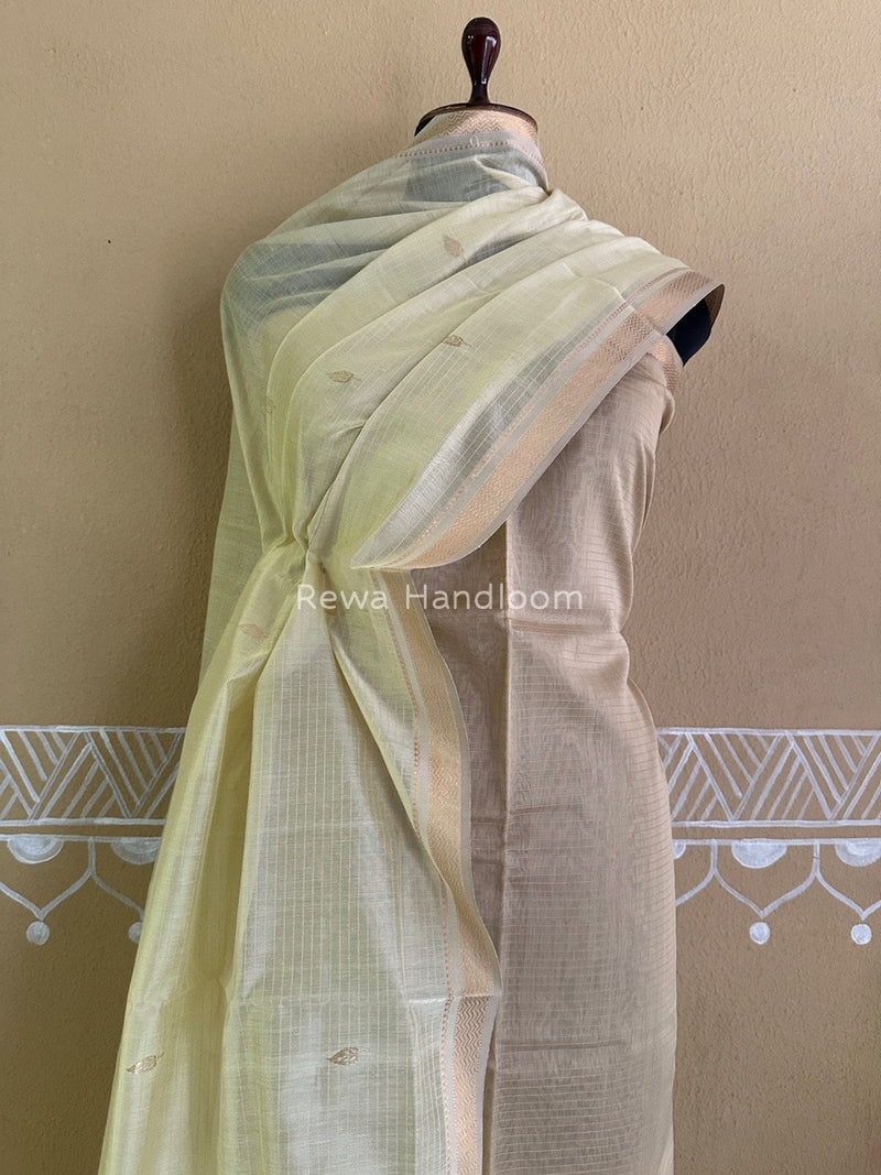 Maheshwari Light Beige-Cream Motifs Top-Dupatta Set PST0114