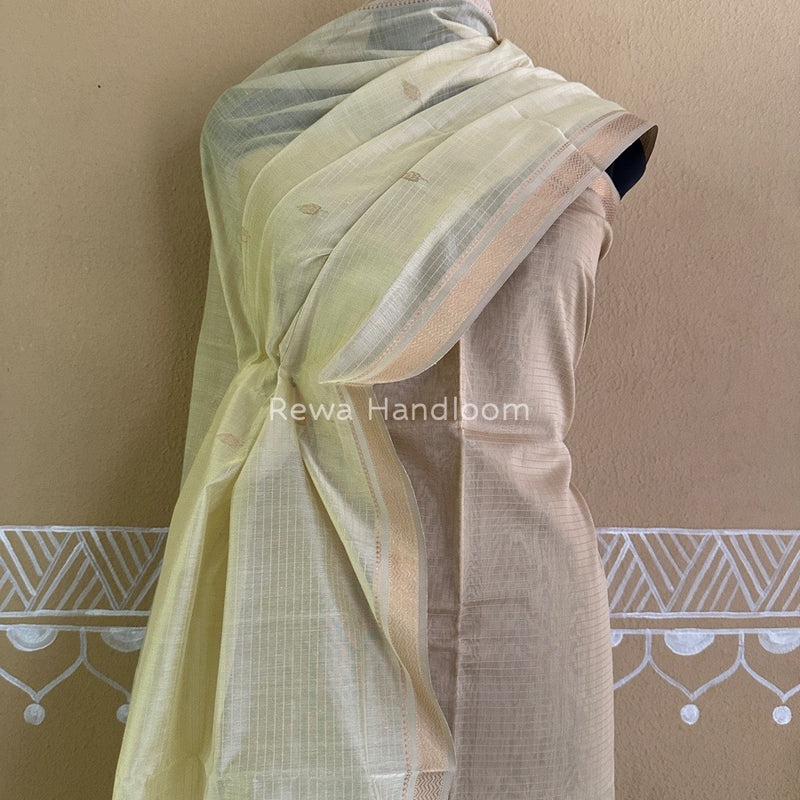 Maheshwari Beige-Light Yellow Motifs Top-Dupatta Set PST0136