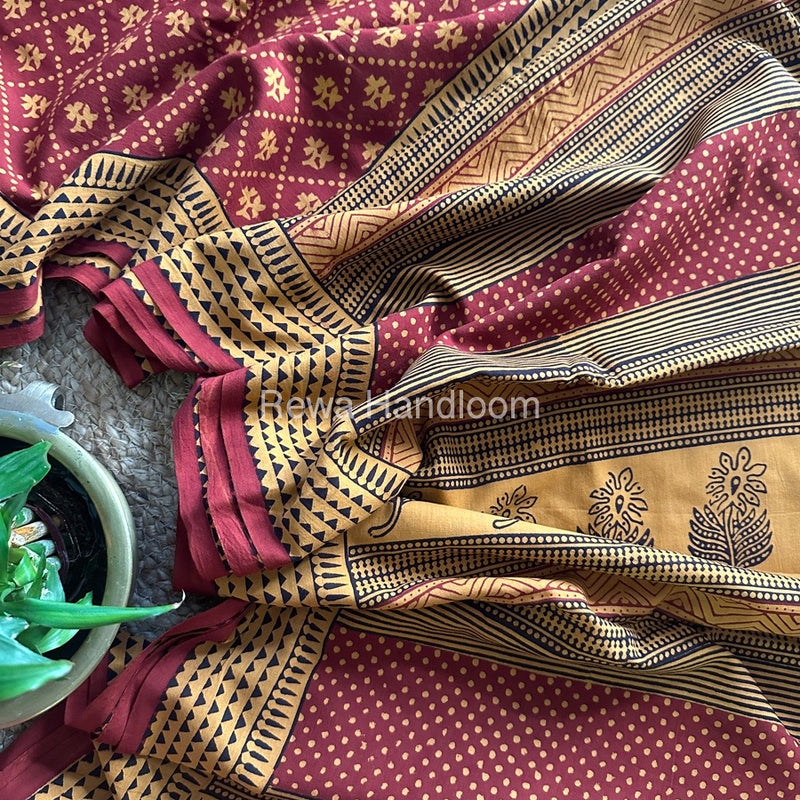 Red Bagh Print Cotton Saree NCBP09