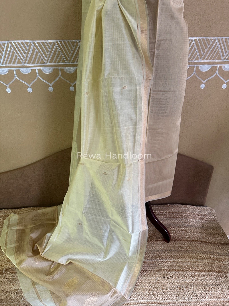 Maheshwari Light Beige-Cream Motifs Top-Dupatta Set PST0114