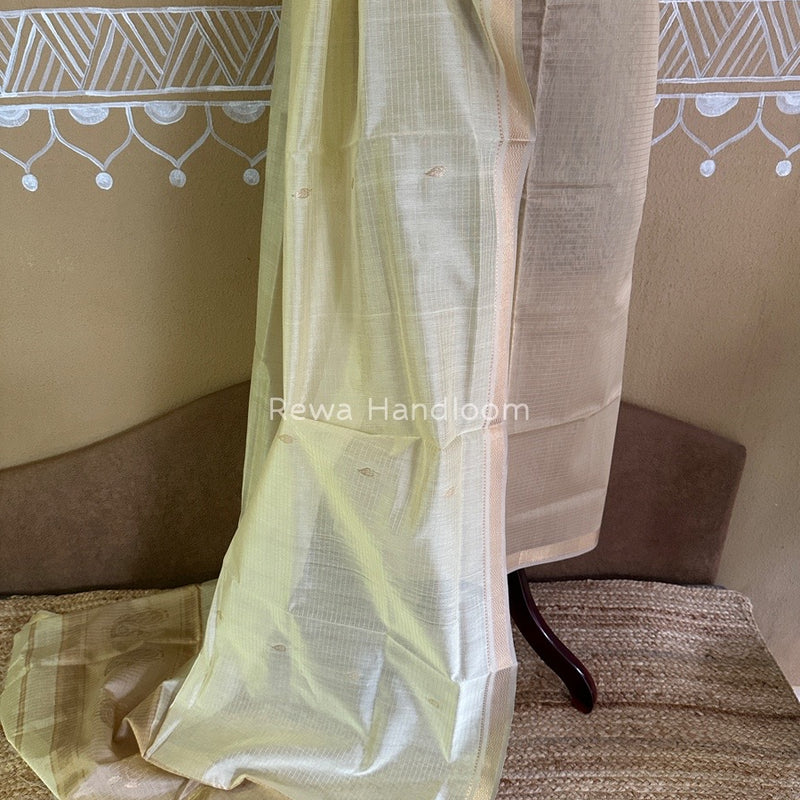 Maheshwari Beige-Light Yellow Motifs Top-Dupatta Set PST0136