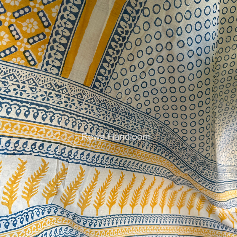 Yellow-White Indigo Bagh Print Suit BCI0101