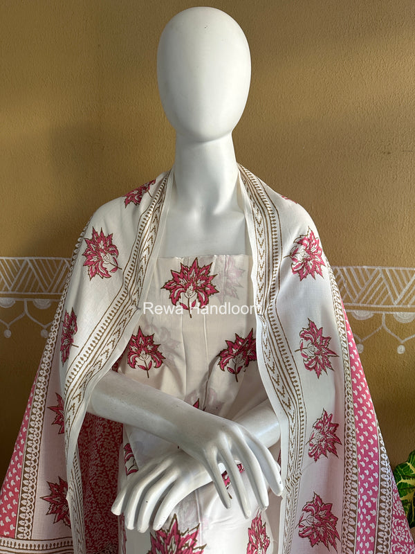 White-Pink Indigo Bagh Print Suit BCI097