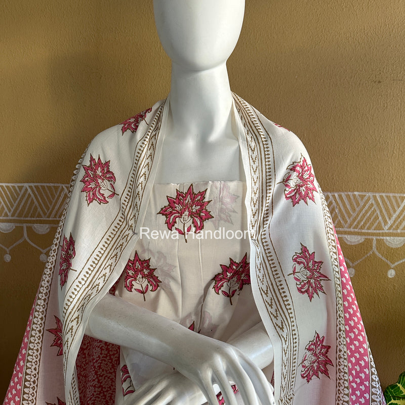 White-Pink Indigo Bagh Print Suit BCI097
