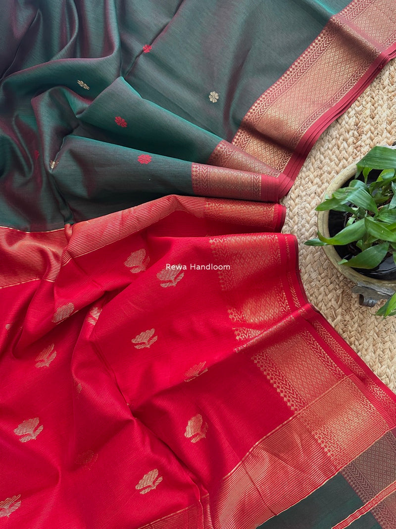 Maheshwari Green Lotus Butta Saree LBS056