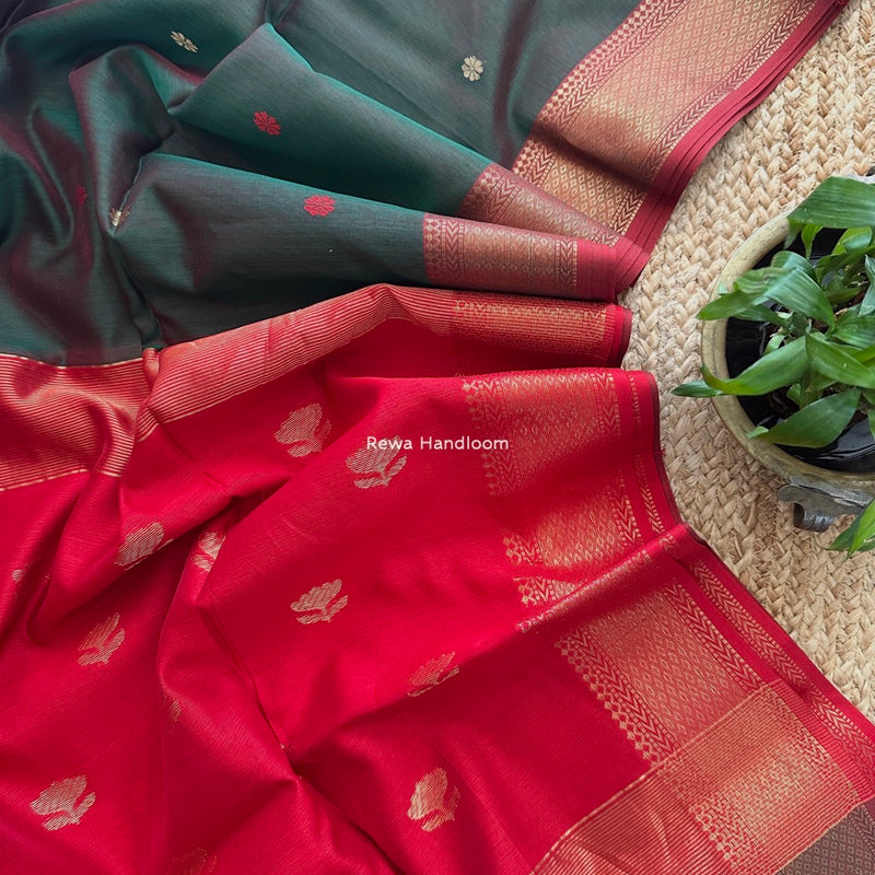 Maheshwari Green Lotus Butta Saree LBS056