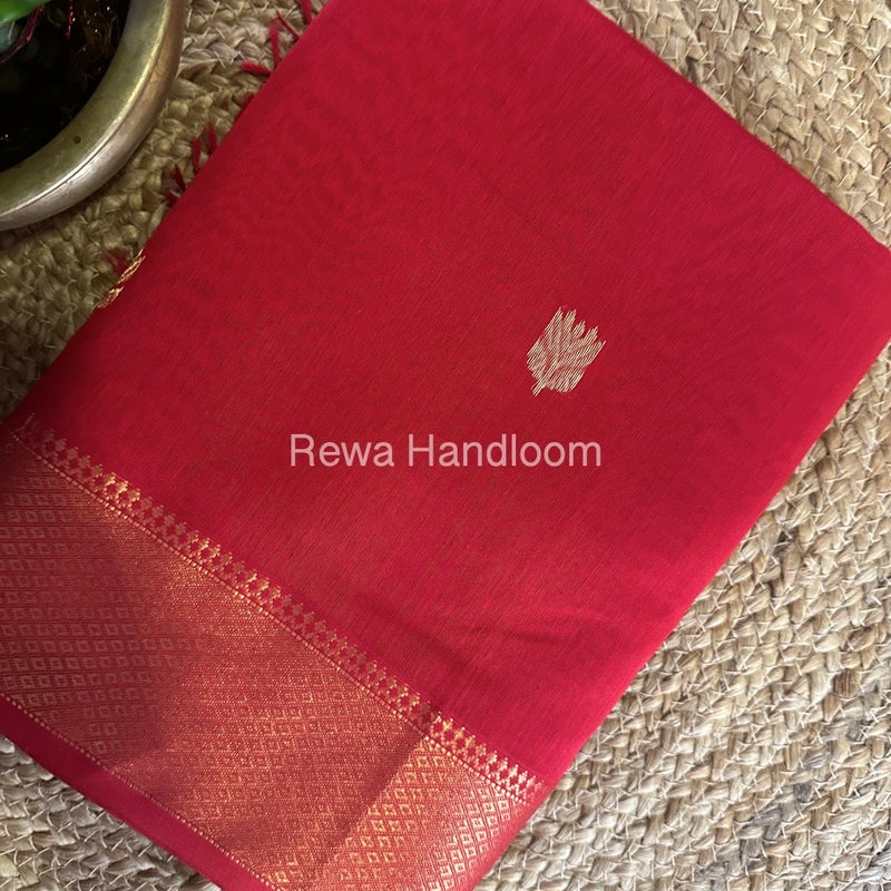 Red Butta Zari Border Maheshwari Saree LBS021
