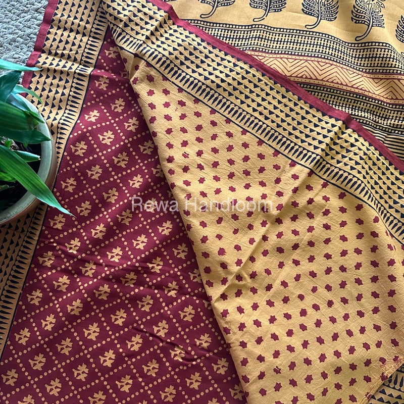 Red Bagh Print Cotton Saree NCBP09