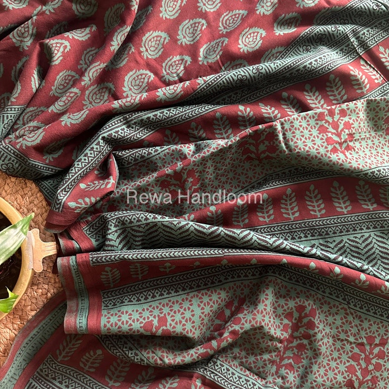 Maroon Bagh Print Cotton Saree NCBP10