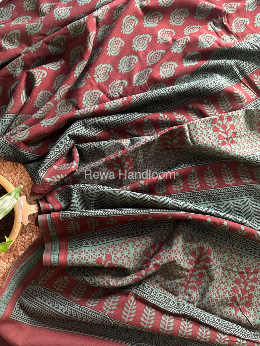 Maroon Bagh Print Cotton Saree NCBP10