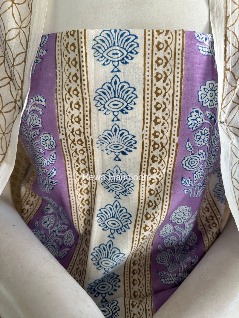 Lavender-White Indigo Bagh Print Suit BCI099