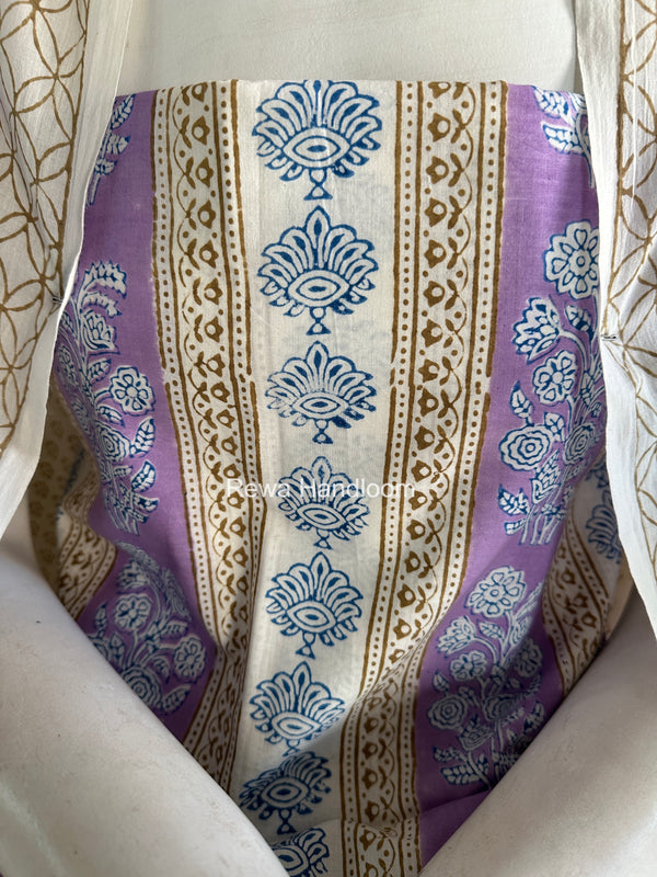 Lavender-White Indigo Bagh Print Suit BCI099