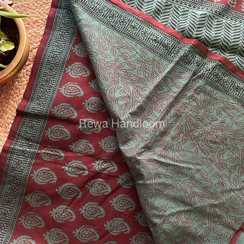 Maroon Bagh Print Cotton Saree NCBP10